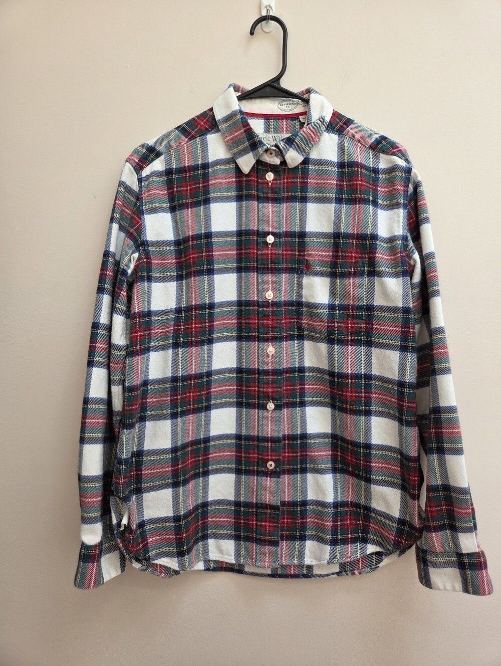 Jack Wills Red Blue Green Plaid Boyfriend Fit Flannel Shirt, Size 10